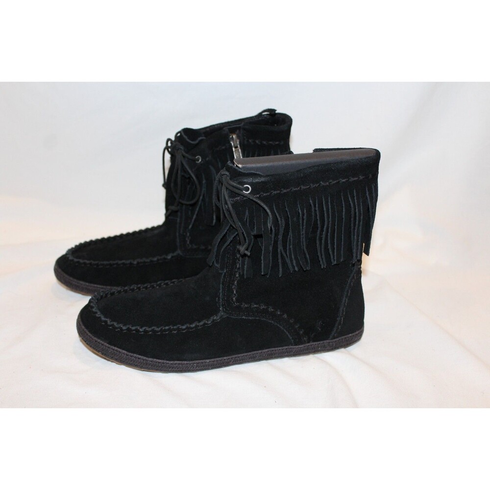 Ugg Kyleigh Suede Fringe Moccasin Ankle‎ Boots Youth 6 Women's 7.5-8 BLACK